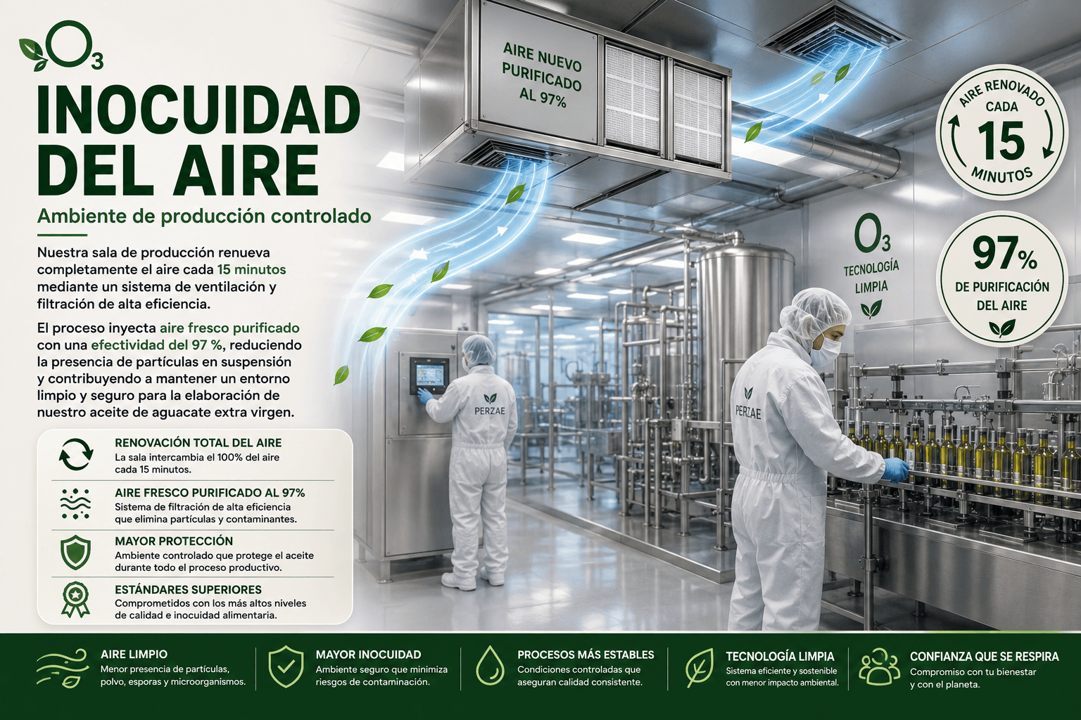 Inocuidad del aire — sala de producción purificada