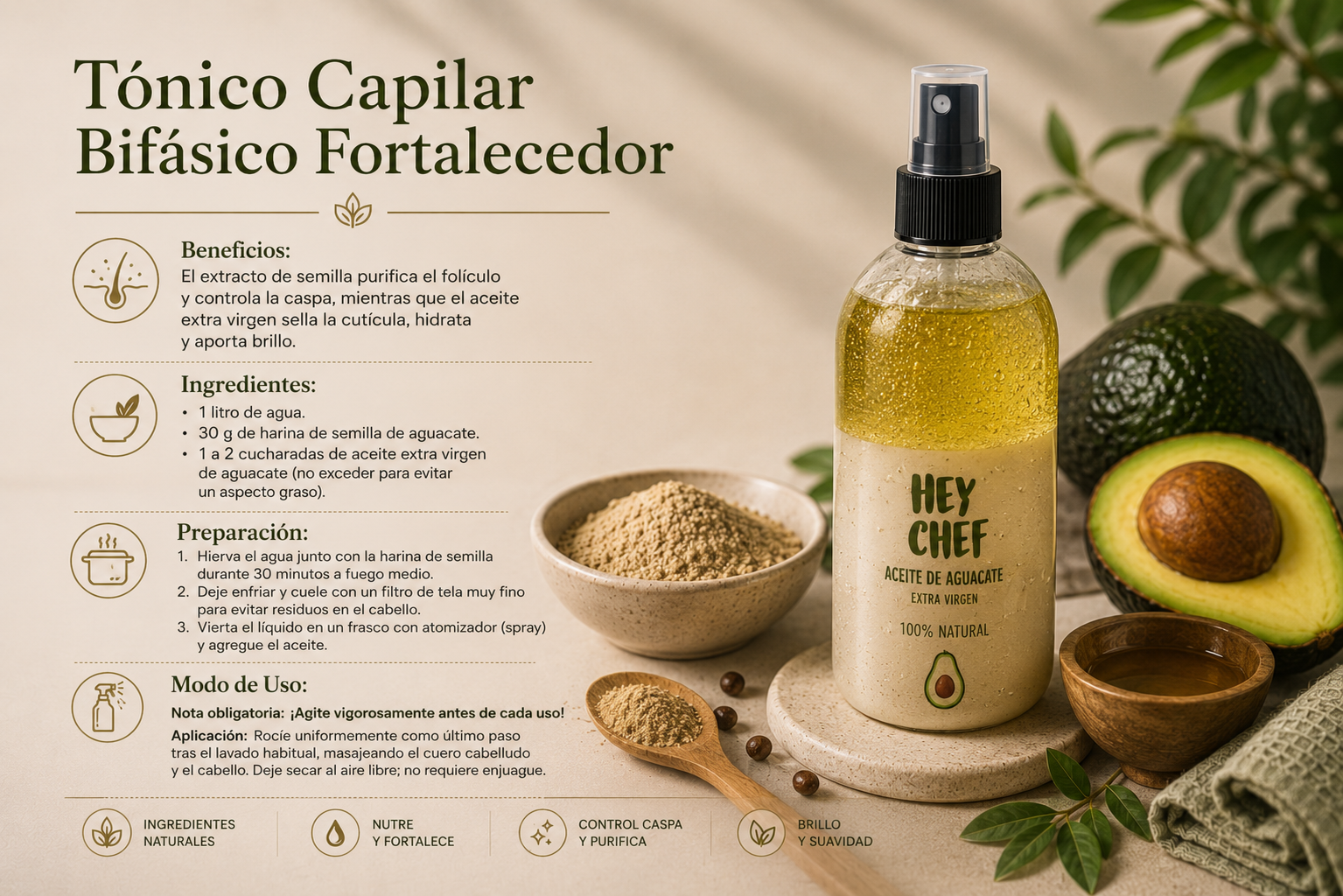 Tónico capilar de aguacate HEY CHEF